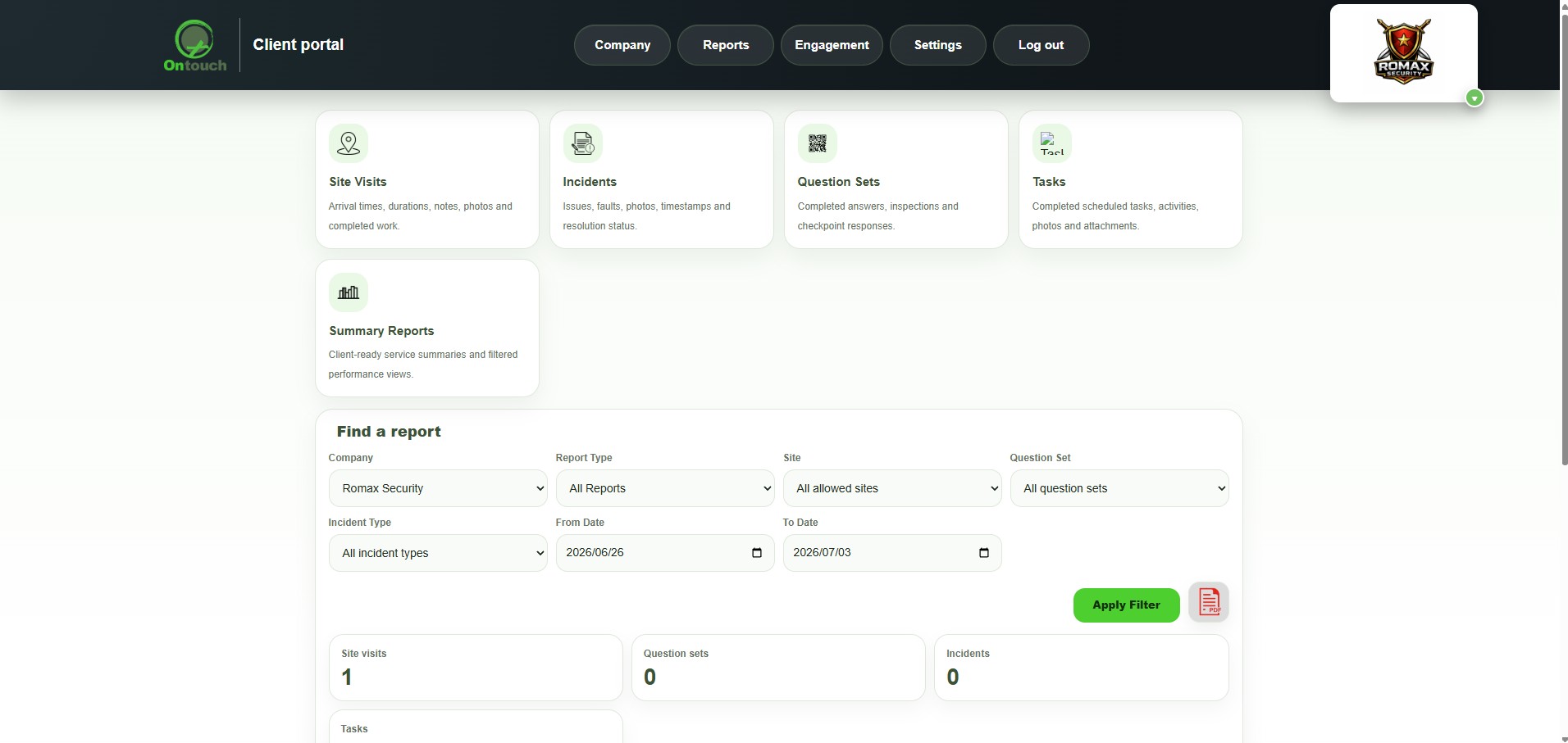Client portal service activity