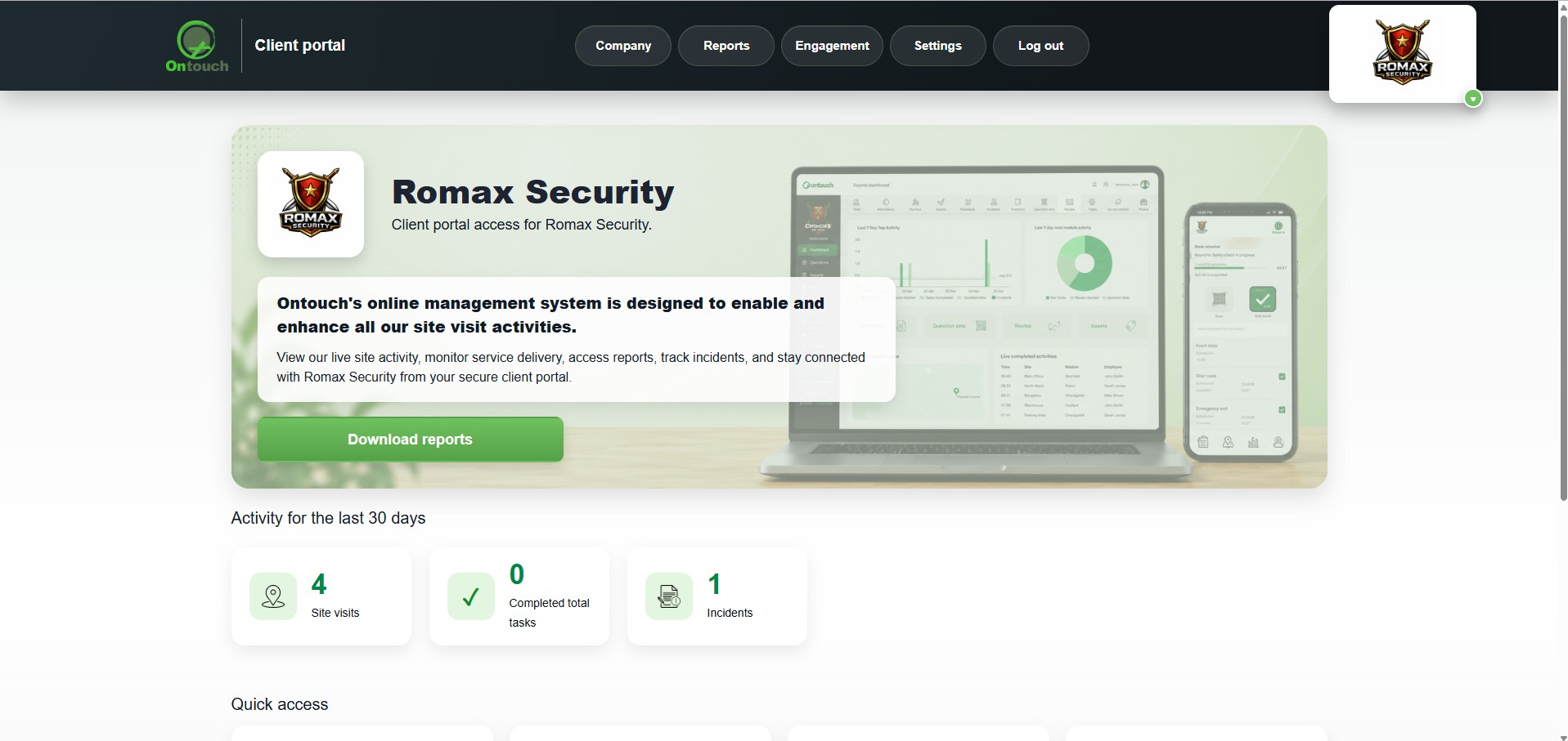 Ontouch client portal dashboard